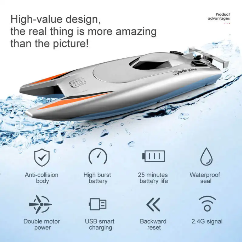 Lancha a Control Remoto - 320mm Catamarán Motor Dual - YILE TOYS 805 - Jugueteria del Sur