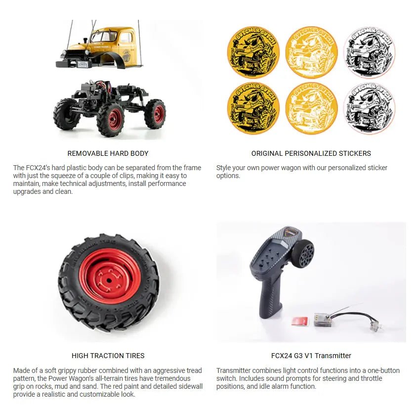 Auto a Control Remoto - 1/24 Power Wagon - FMS FCX24 Amarillo, Azul o Rojo - Jugueteria del Sur