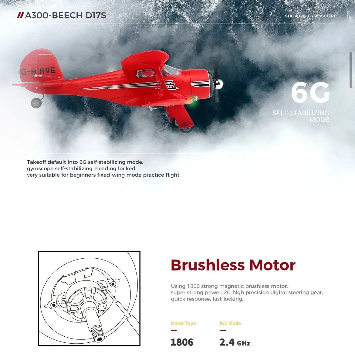 Avión a Control Remoto - 420mm Beechcraft D17 Staggerwing - Wltoys A300 Rojo - Jugueteria del Sur