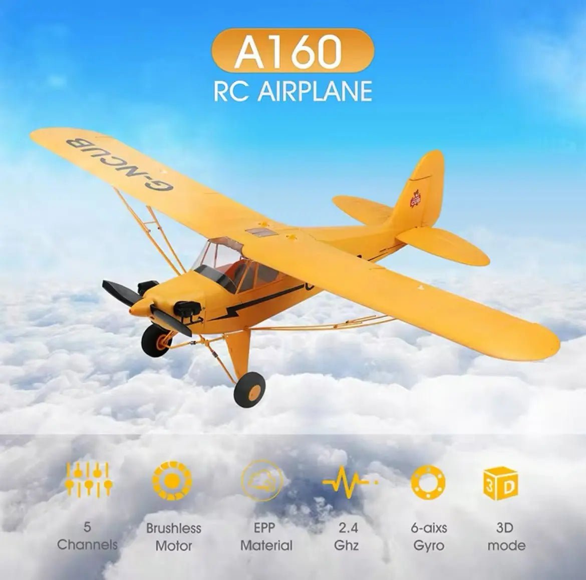 Avión a Control Remoto - 500mm Piper Skylark J3 Weily - Wltoys A160 - Jugueteria del Sur