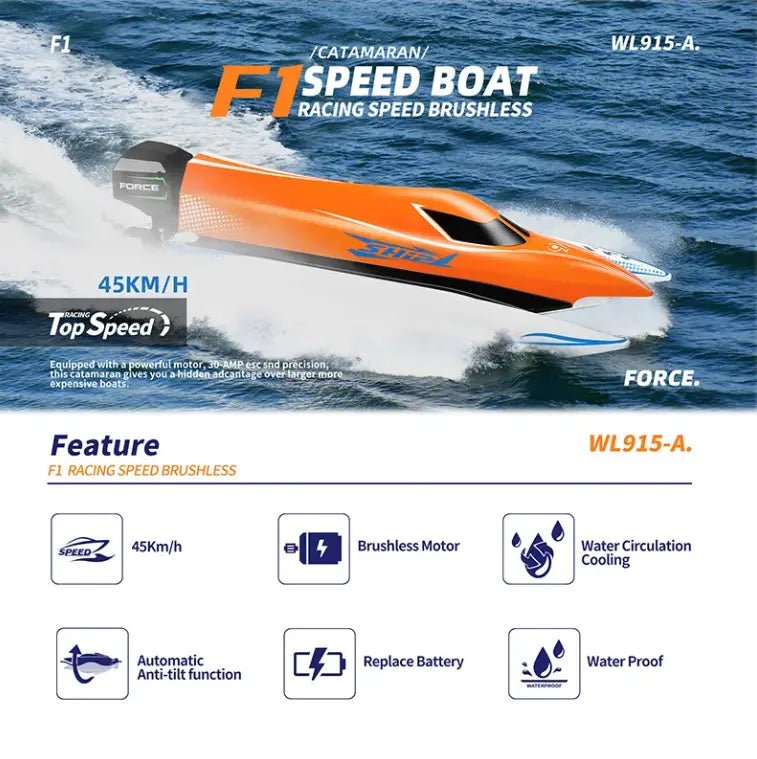Lancha a Control Remoto - 430mm Catamarán F1 SHIP - WLtoys 915 Rojo - Jugueteria del Sur