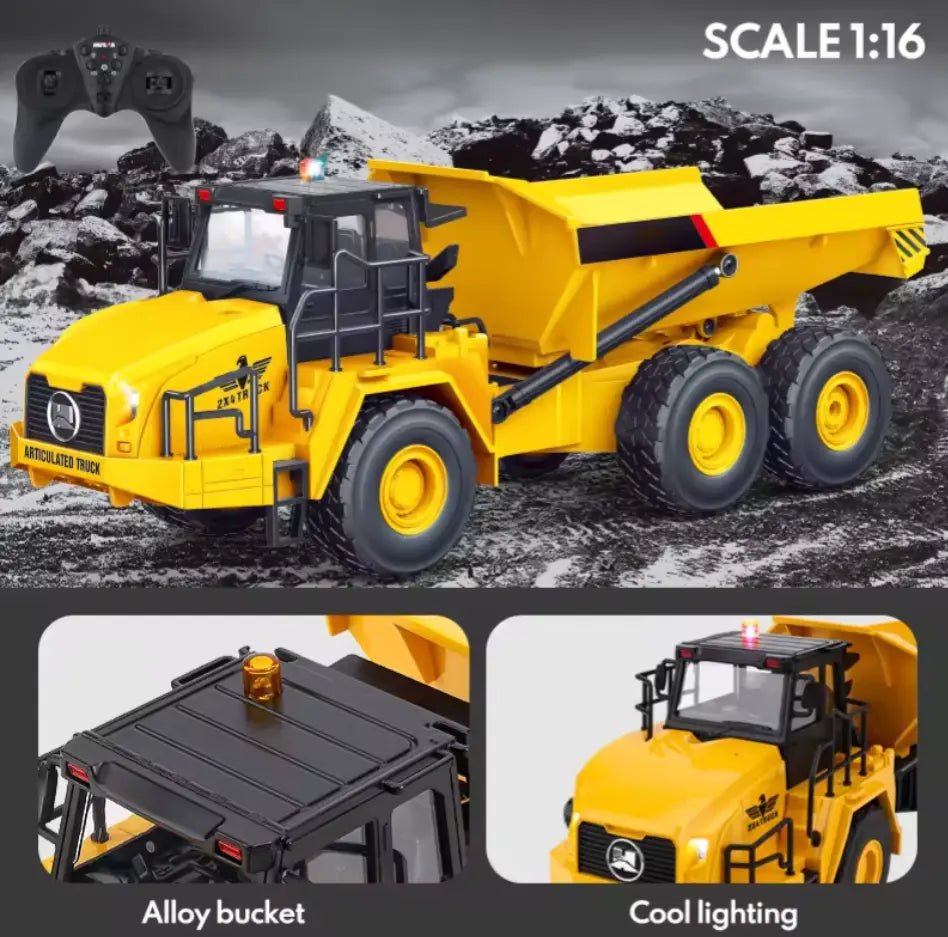 Máquina a Control Remoto - 1/16 Camón Tolva Dumper Articulado - Replica Volvo 1553 - Jugueteria del Sur