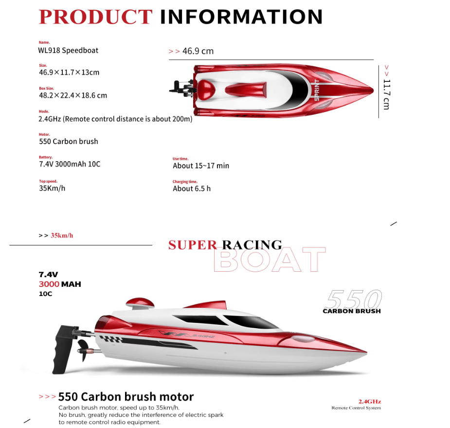469mm Speed Racing - WLtoys WL918 - Jugueteria del Sur