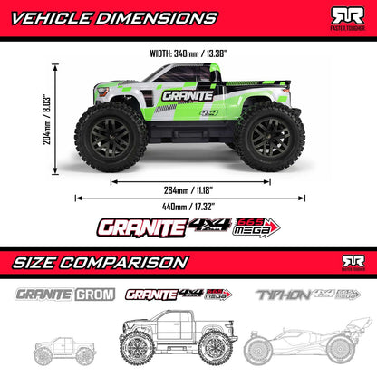 Auto a control remoto - 1/10 ARRMA GRANITE MEGA 665 Monster Truck - Jugueteria del Sur