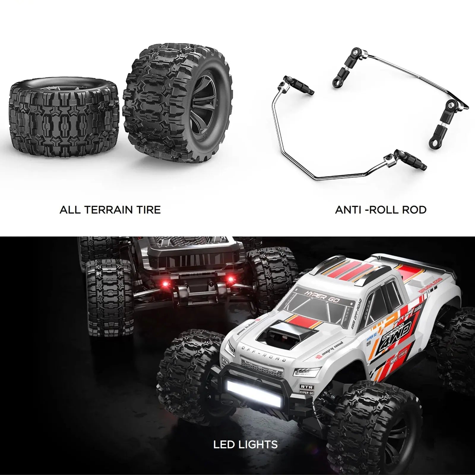 Auto a Control Remoto - 1/10 Camioneta MJX Hyper Go 10208 V2 - Negro o Blanco - Jugueteria del Sur