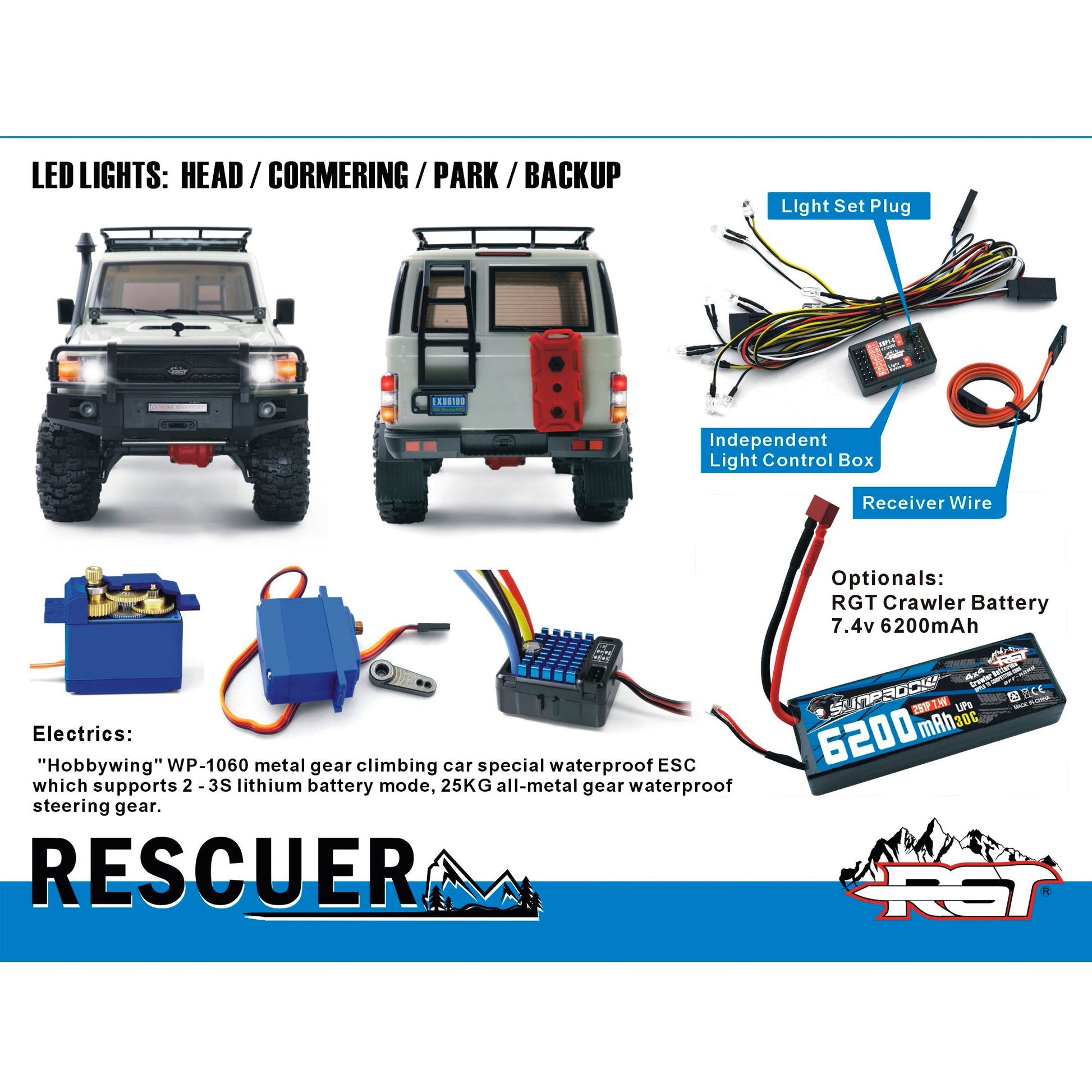 Auto a Control Remoto - 1/10 Rescuer LC76 Waterproof - RGT EX86190 Gris o Negro - Jugueteria del Sur