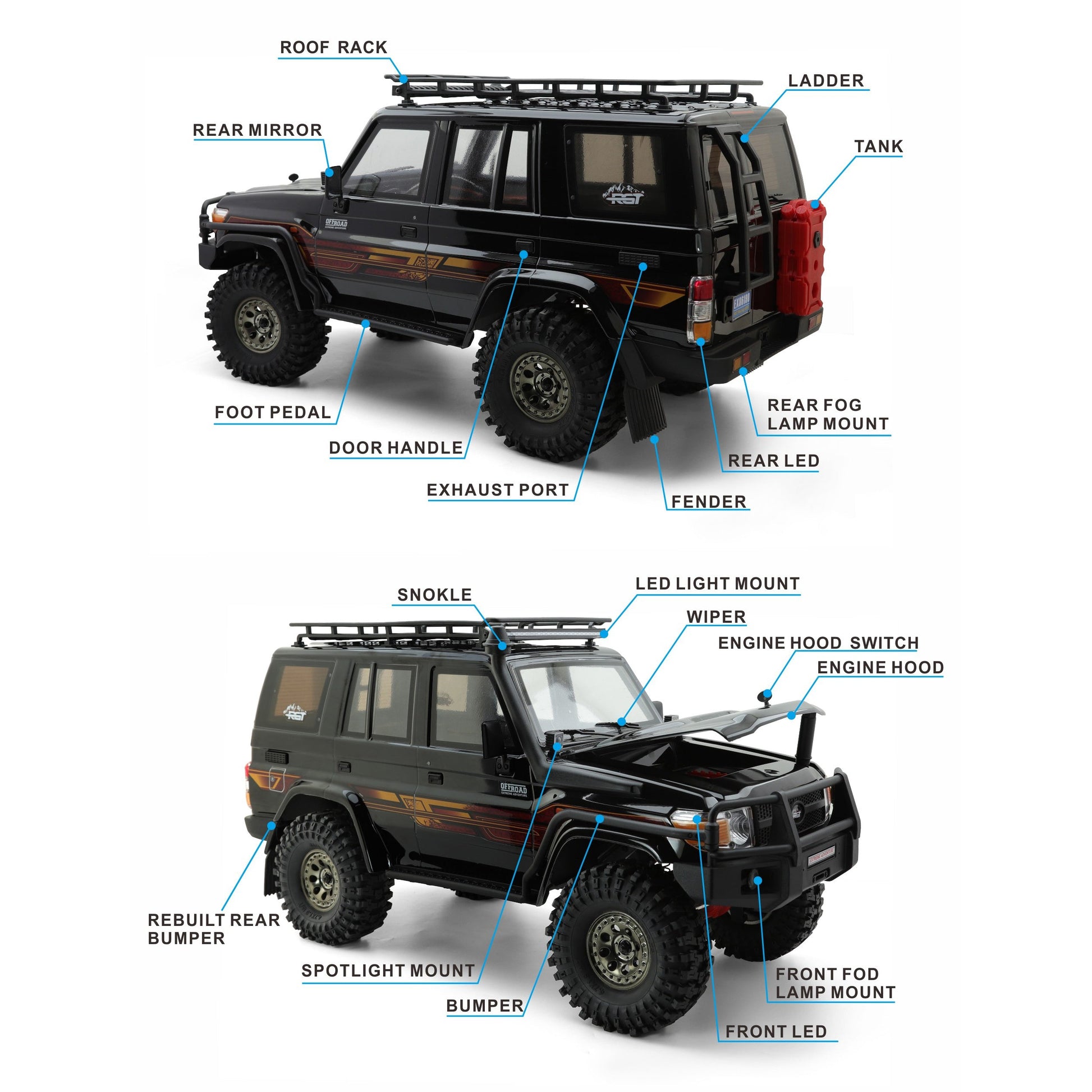 Auto a Control Remoto - 1/10 Rescuer LC76 Waterproof - RGT EX86190 Gris o Negro - Jugueteria del Sur