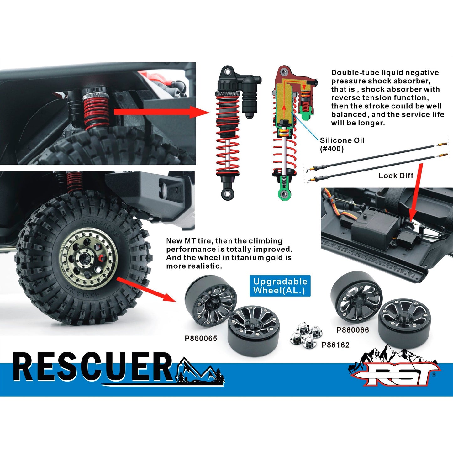 Auto a Control Remoto - 1/10 Rescuer LC76 Waterproof - RGT EX86190 Gris o Negro - Jugueteria del Sur
