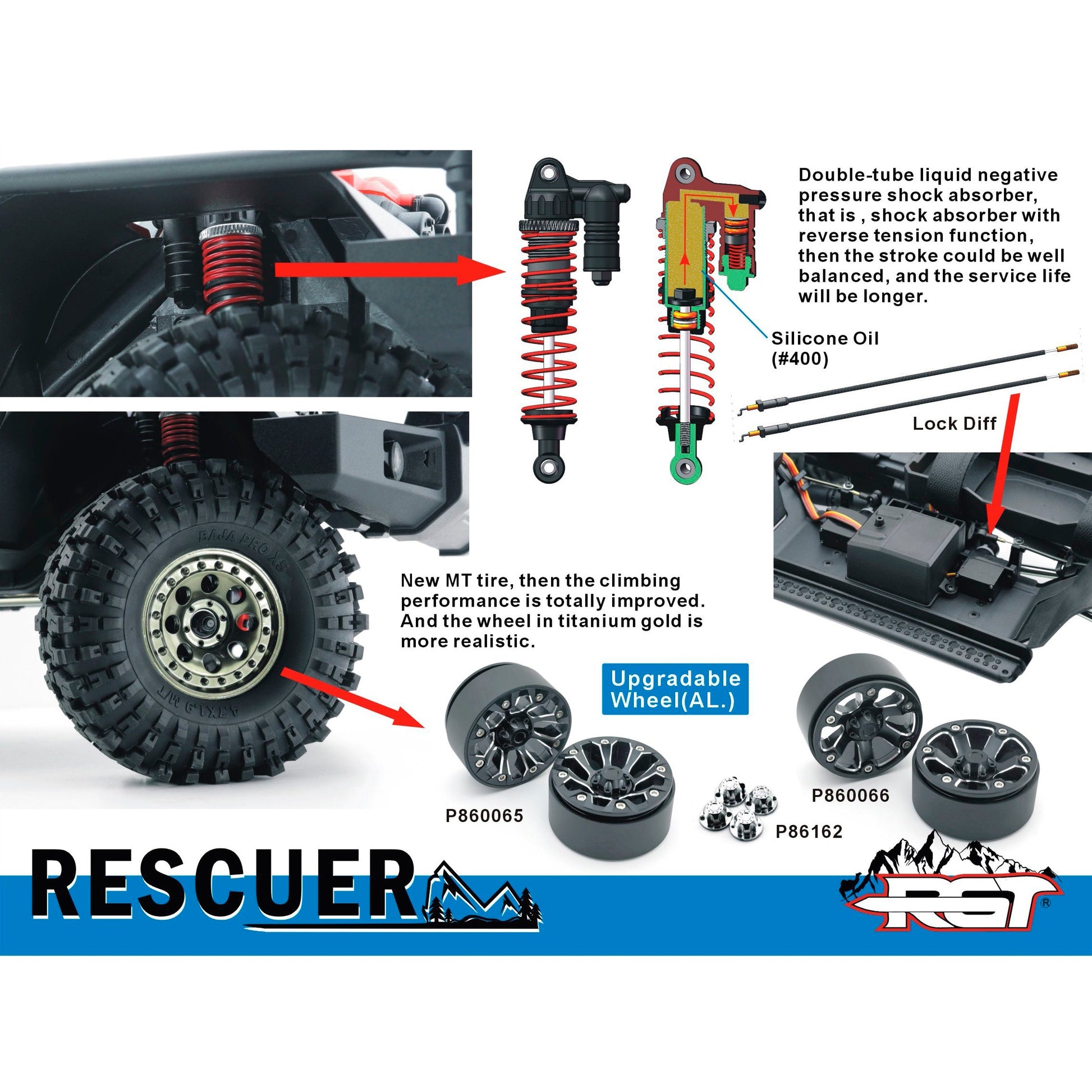 Auto a Control Remoto - 1/10 Rescuer LC76 Waterproof - RGT EX86190 Gris o Negro - Jugueteria del Sur