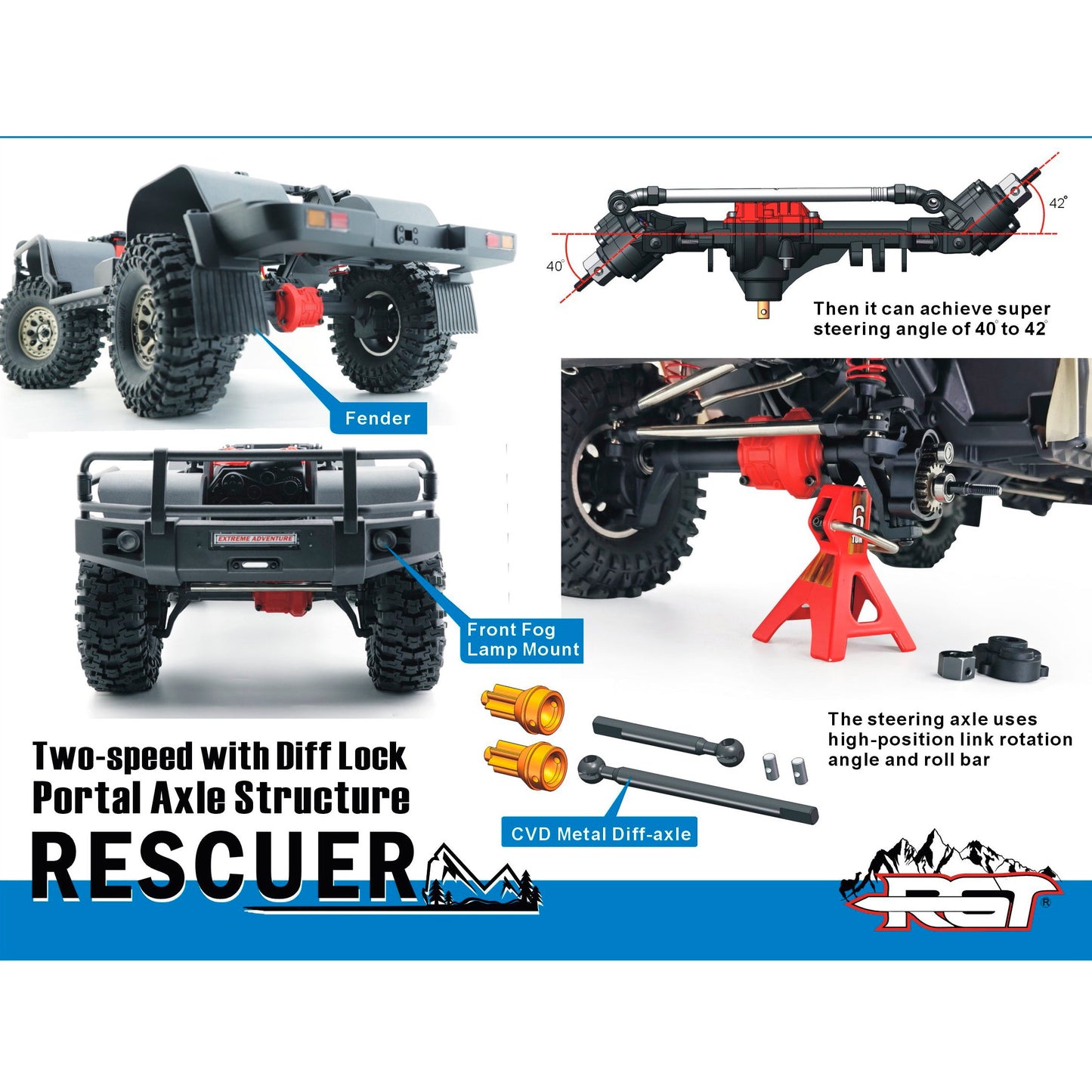 Auto a Control Remoto - 1/10 Rescuer LC76 Waterproof - RGT EX86190 Gris o Negro - Jugueteria del Sur