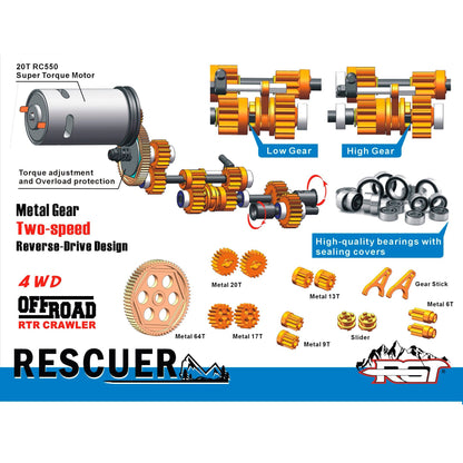 Auto a Control Remoto - 1/10 Rescuer LC76 Waterproof - RGT EX86190 Gris o Negro - Jugueteria del Sur