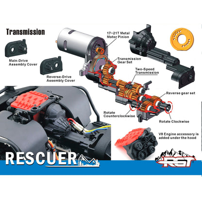 Auto a Control Remoto - 1/10 Rescuer LC76 Waterproof - RGT EX86190 Gris o Negro - Jugueteria del Sur