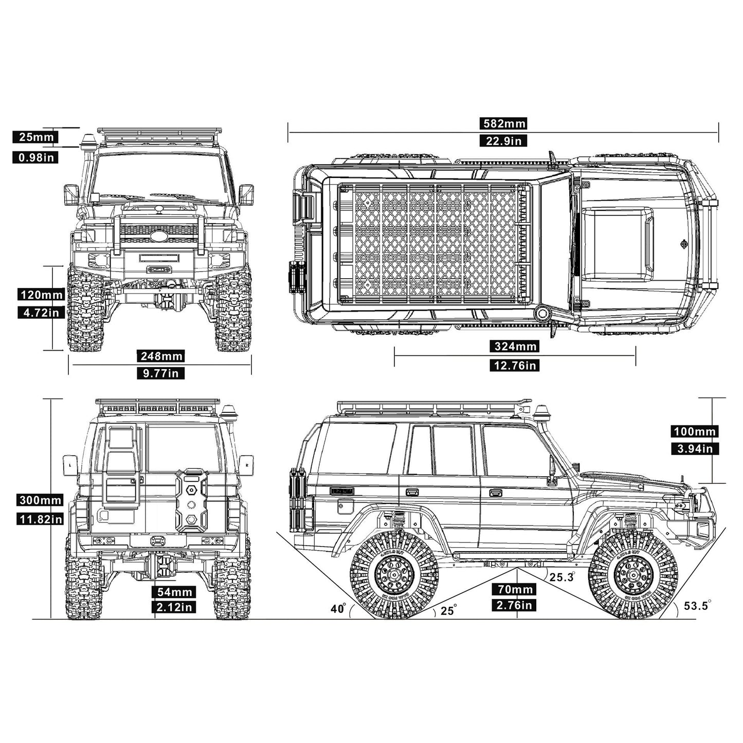 Auto a Control Remoto - 1/10 Rescuer LC76 Waterproof - RGT EX86190 Gris o Negro - Jugueteria del Sur