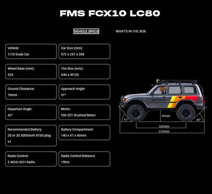 Auto a Control Remoto - 1/10 Toyota Land Cruiser 80 - FMS FCX10 LC80 - Jugueteria del Sur