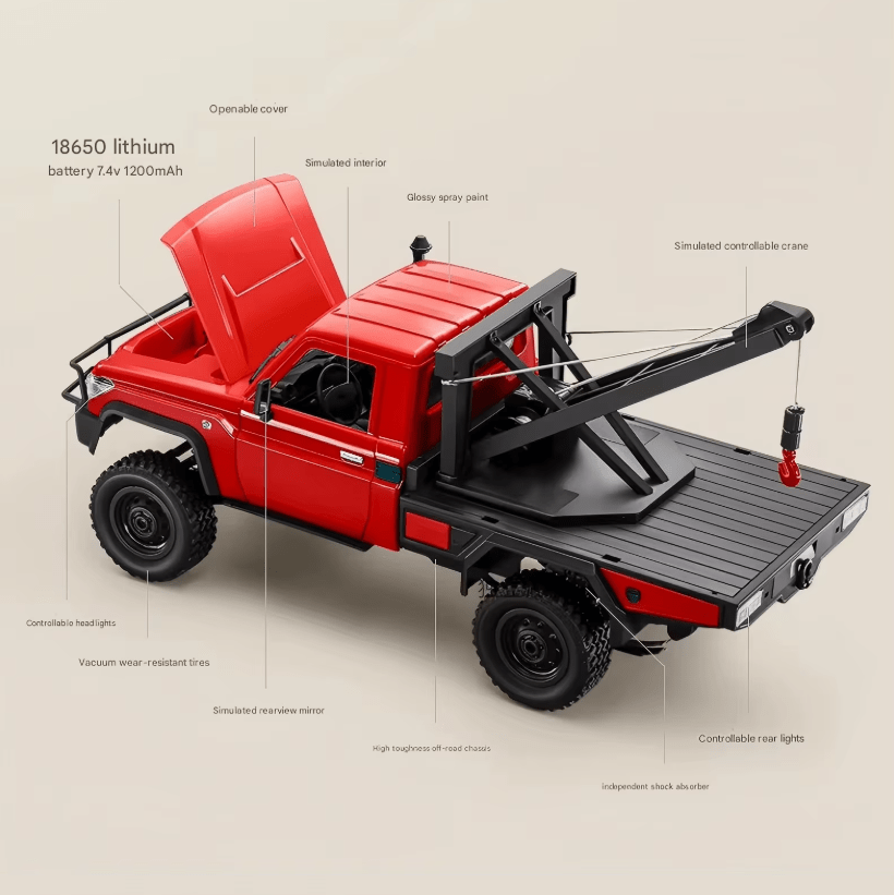 Auto a Control Remoto - 1/12 Camioneta Grúa TOYOTA Land Cruiser - MN82T Rojo o Amarillo - Jugueteria del Sur