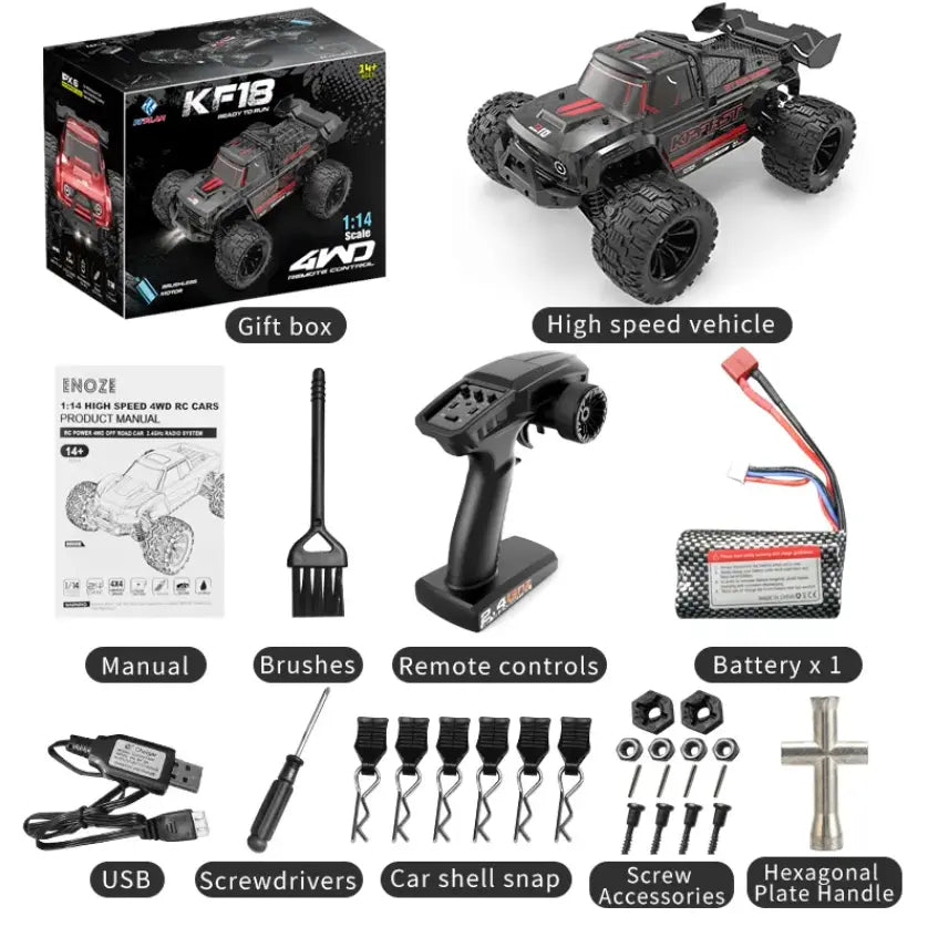 Auto a Control Remoto - 1/14 Camioneta KP FAST - KF18 Negro y Rojo - Jugueteria del Sur