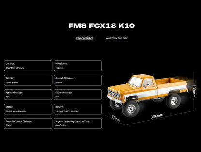 Auto a Control Remoto - 1/18 CHEVROLET K10 - FMS FCX18 Amarillo, Rojo o Negro - Jugueteria del Sur