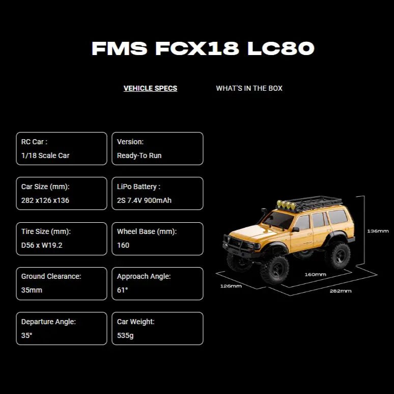 Auto a Control Remoto - 1/18 TOYOTA Land Cruiser 80 - FMS FCX18 LC80 V2 Gris o Amarillo o Azul - Jugueteria del Sur