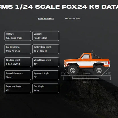 Auto a Control Remoto - 1/24 CHEVROLET K5 Blazer - FMS FCX24 Naranja, Negro o Café - Jugueteria del Sur
