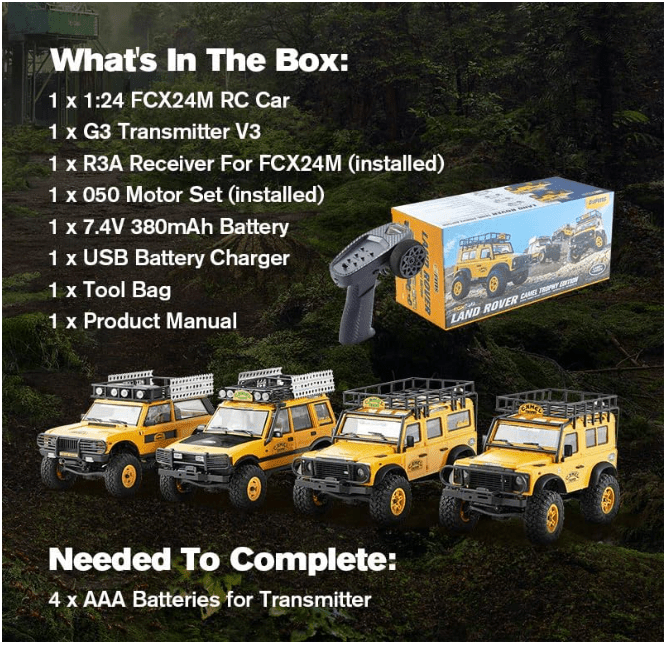 Auto a Control Remoto - 1/24 Land Rover DEFENDER 110 Camel Trophy Edition - FMS FCX24M - Jugueteria del Sur