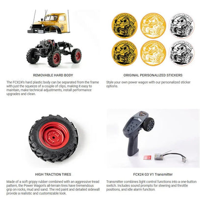 Auto a Control Remoto - 1/24 Power Wagon - FMS FCX24 Amarillo, Azul o Rojo - Jugueteria del Sur