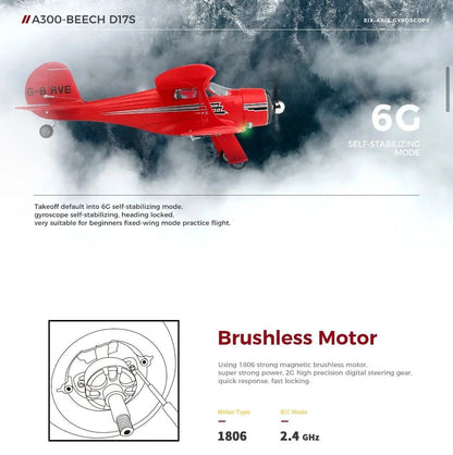 Avión a Control Remoto - 420mm Beechcraft D17 Staggerwing - Wltoys A300 Rojo - Jugueteria del Sur