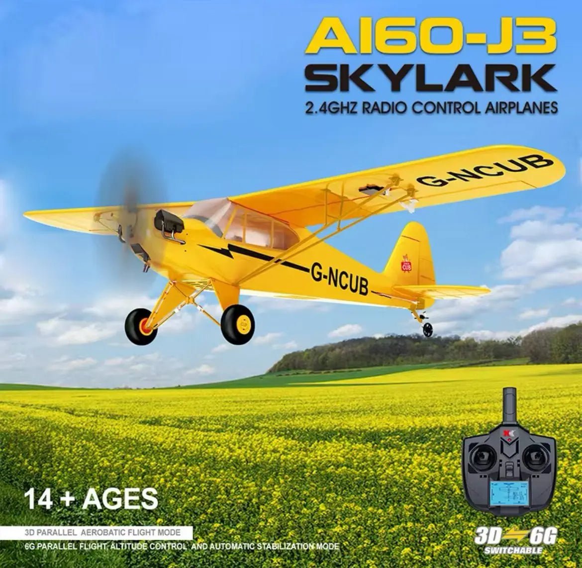 Avión a Control Remoto - 500mm Piper Skylark J3 Weily - Wltoys A160 - Jugueteria del Sur