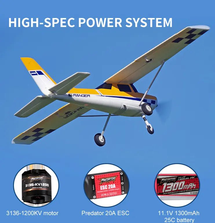 Avión a control remoto - Ranger EP V2 de 1220 mm con Reflex V3 RTF - FMS - Jugueteria del Sur