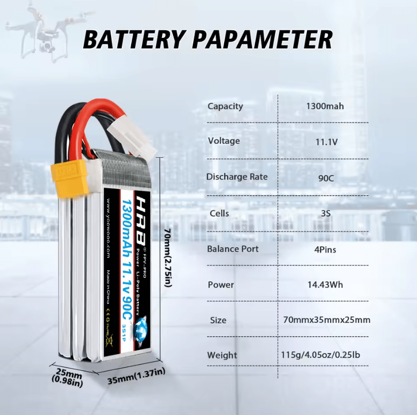 Batería Lipo - 11.1V 1300mah 90C 3S XT60 - HRB - Jugueteria del Sur