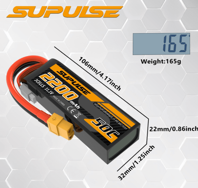 Batería Lipo - 11.1V 2200mah 3S XT60 Plug - SUPULSE - Juguetería del Sur