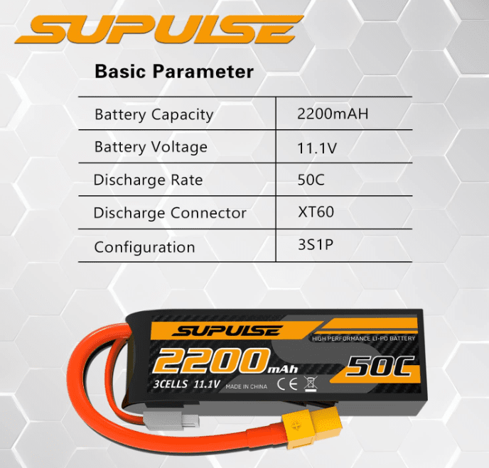 Batería Lipo - 11.1V 2200mah 3S XT60 Plug - SUPULSE - Juguetería del Sur