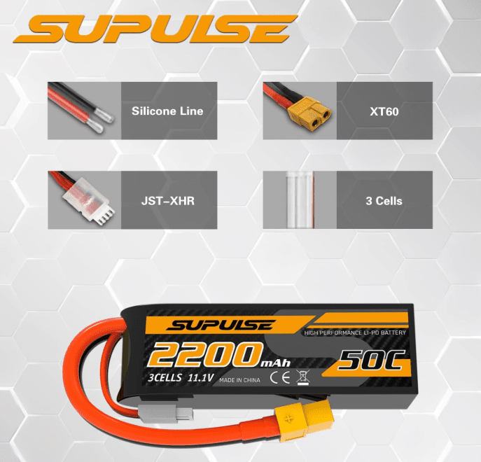 Batería Lipo - 11.1V 2200mah 3S XT60 Plug - SUPULSE - Juguetería del Sur