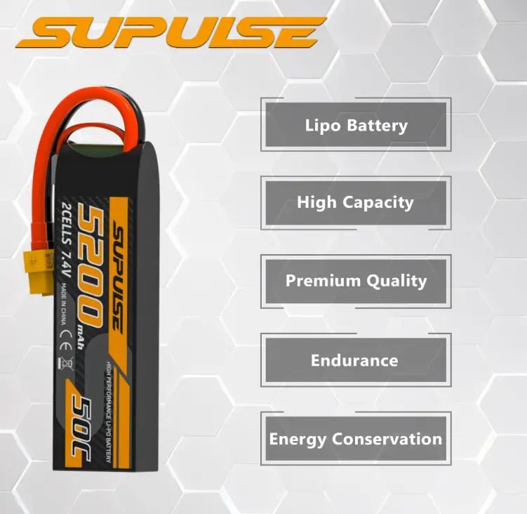 Batería Lipo - 7.4V 5200mah 2S XT60 Plug - SUPULSE - Jugueteria del Sur