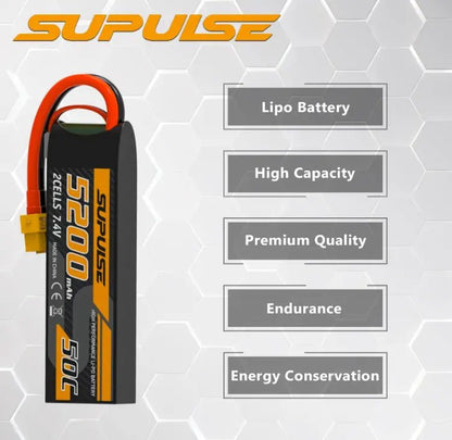 Batería Lipo - 7.4V 5200mah 2S XT60 Plug - SUPULSE - Jugueteria del Sur