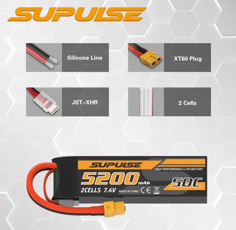 Batería Lipo - 7.4V 5200mah 2S XT60 Plug - SUPULSE - Jugueteria del Sur