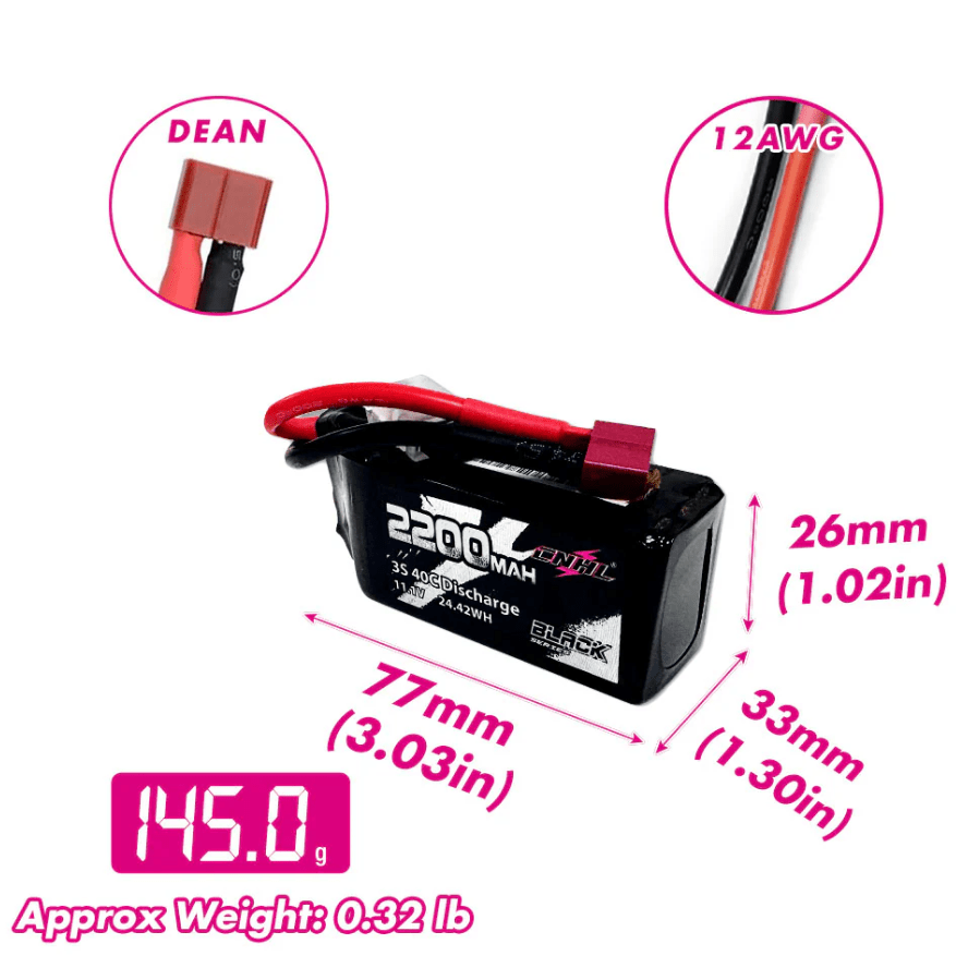 Batería Lipo - Conector T / Deans - 11,1V 2200mah 40C 3S CNHL - Jugueteria del Sur