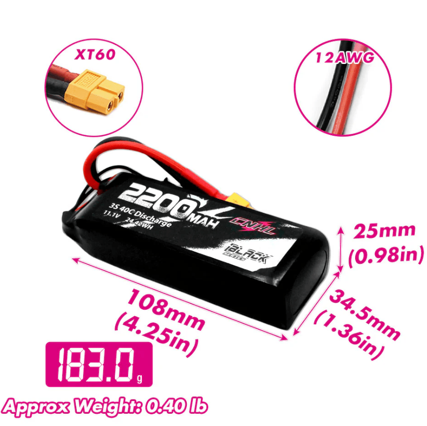 Batería Lipo - Conector XT60 - 11,1V 2200mah, 3S CNHL - Jugueteria del Sur