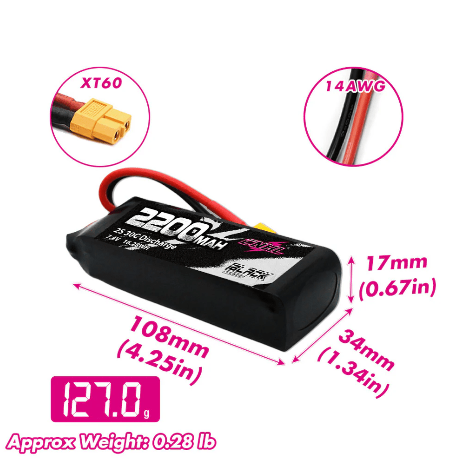 Batería Lipo - Conector XT60 - 7,4V 2200mah, 2S CNHL - Jugueteria del Sur