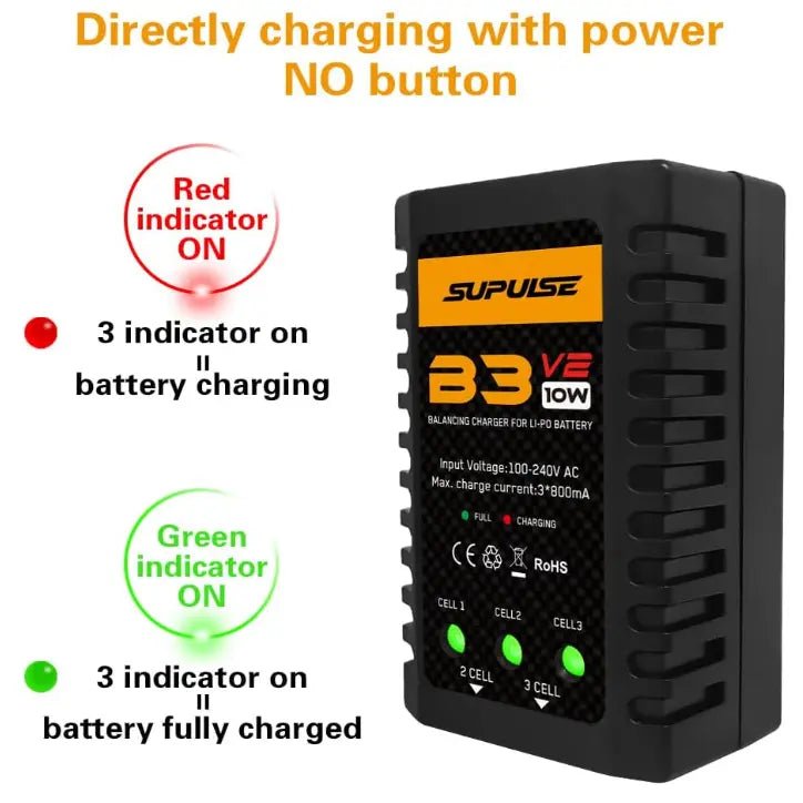 Cargador De Batería - 2s & 3s 10W B3V2 Pro Enchufe 220v - SUPULSE - Jugueteria del Sur