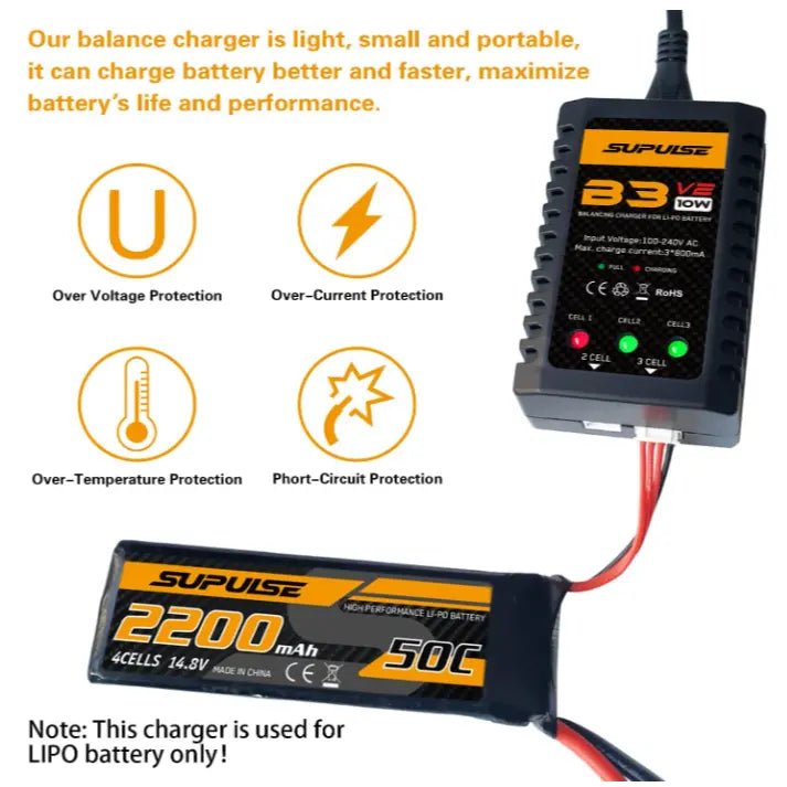 Cargador De Batería - 2s & 3s 10W B3V2 Pro Enchufe 220v - SUPULSE - Jugueteria del Sur