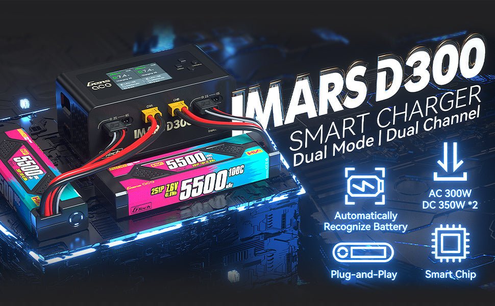 Cargador De Batería - Gens Ace iMars D300 Doble Canal - 1s a 6s 16A AC 300W / DC 700W - Jugueteria del Sur